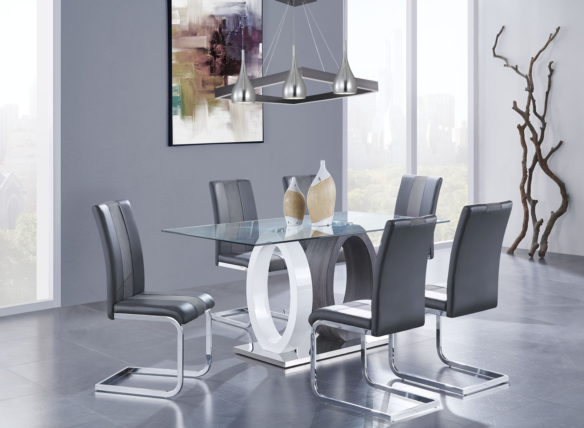 D1628 - 9 Piece Dining Room Set (Dining Table And 8 Dinning Chairs) - Silver