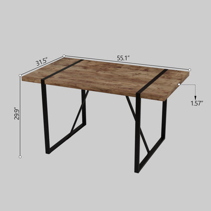 Modern Rural Industrial Dining Table, 55" Rectangular Wood With Metal Legs, Seats 4 - 6 - Wood