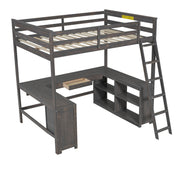 Loft Bed With U-Shaped Desk, Drawers, And Storage Shelves
