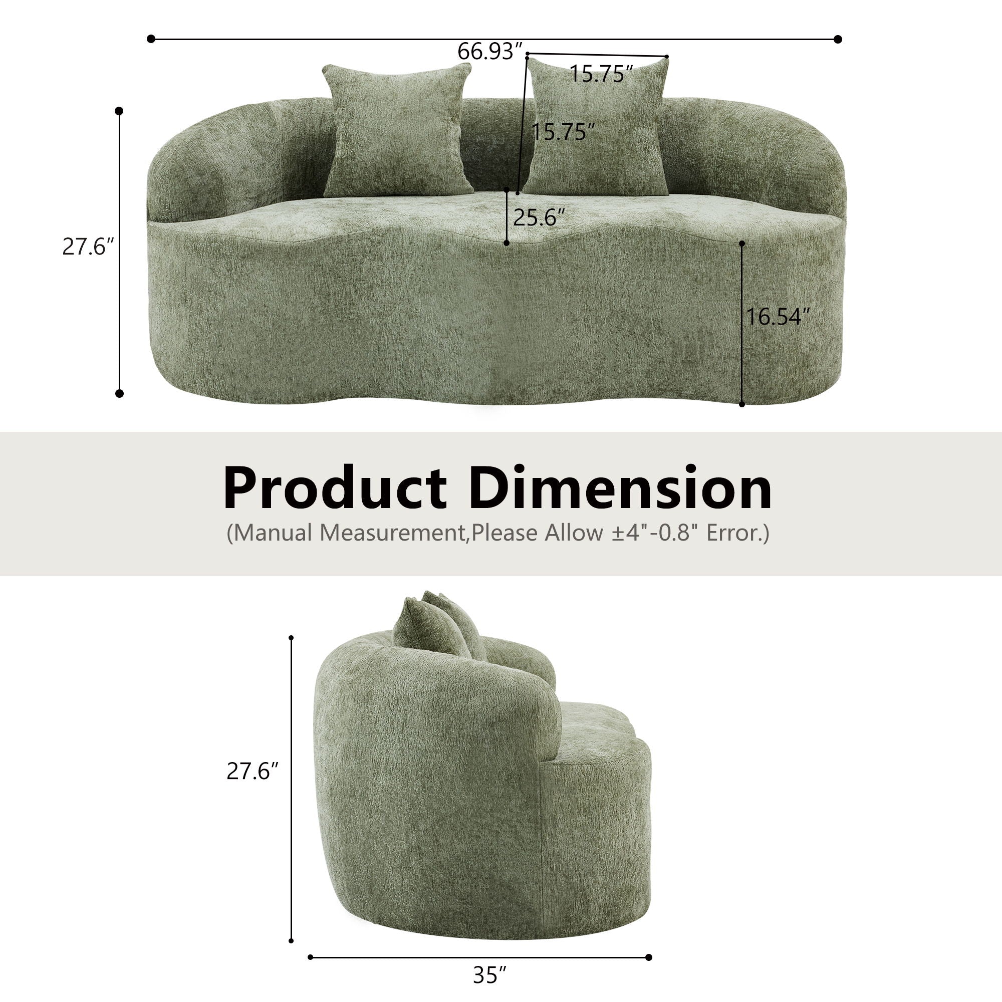 Curved Loveseat Sofa With Round Armrest