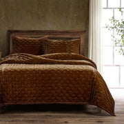 Stella - Twin Faux Silk Velvet Pintuck Quilt - Copper Brown