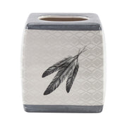 Tossed Feather - Feather Design Ceramic Tissue Box Cover - Cream / Gray