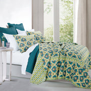 Salado - King Reversible Quilt Set (Set of 3) - Green / Yellow