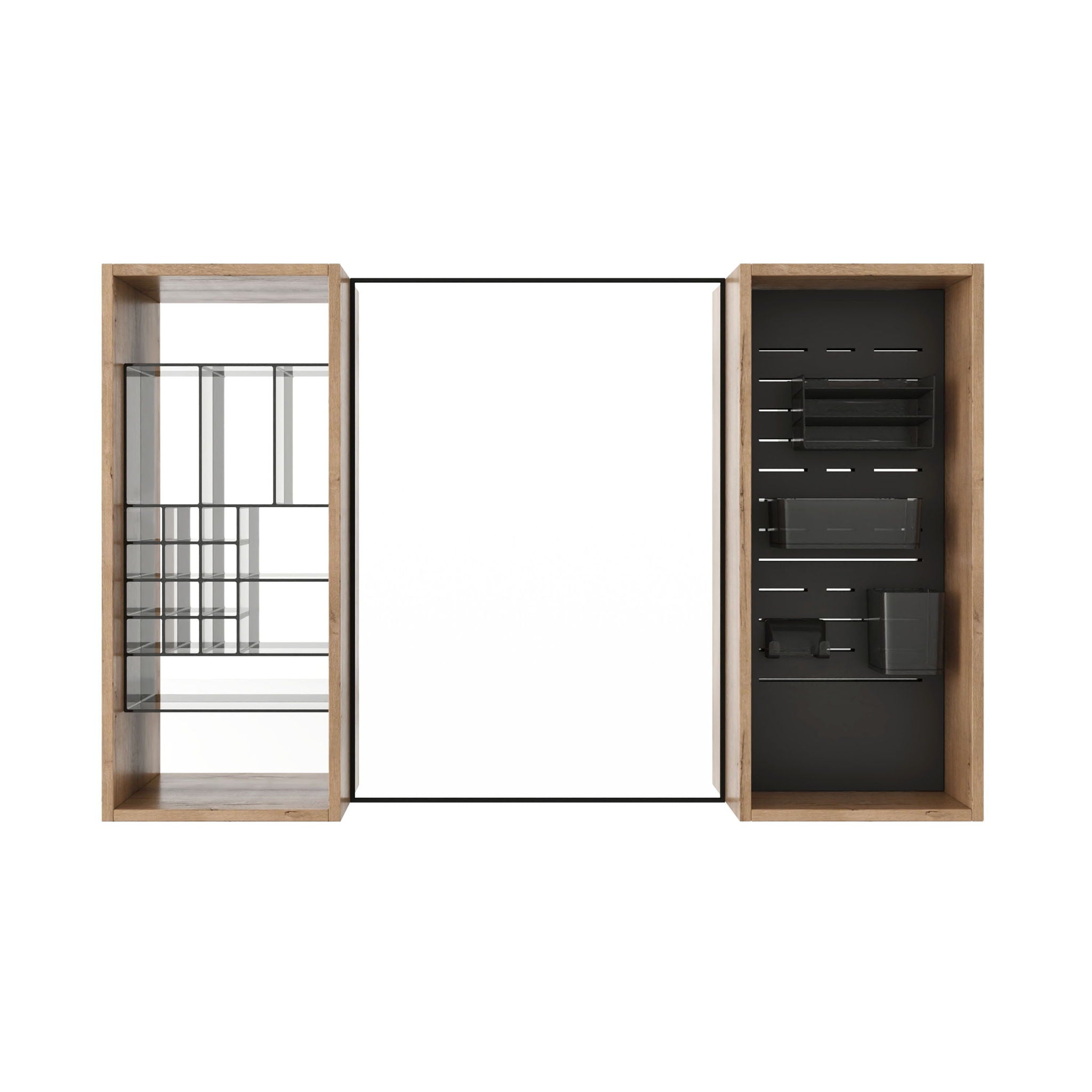 43.5" Mirror Cabinet With Storage, Wall Mounted Medicine Cabinet Frame With Shelves - Imitative Oak