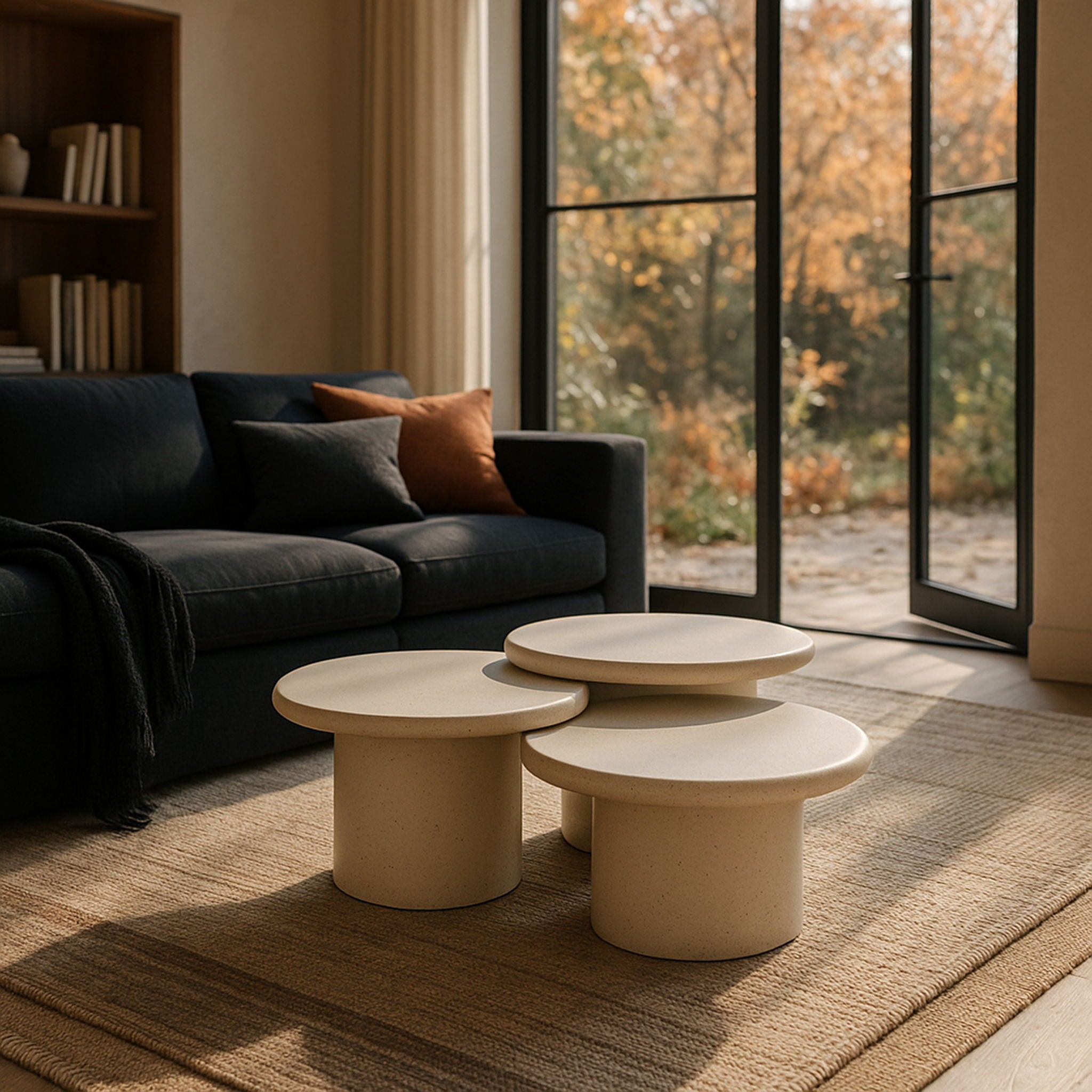Emara - 3 Piece Concrete And Fiberglass Indoor / Outdoor Coffee Table