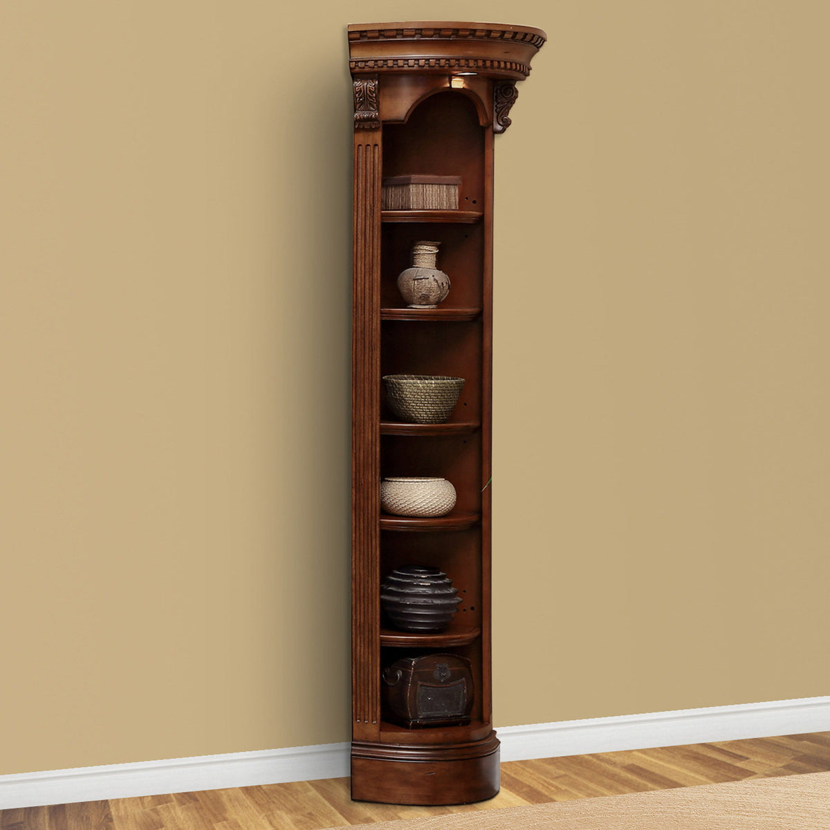 Huntington - Outside Corner Bookcase - Antique Vintage Pecan