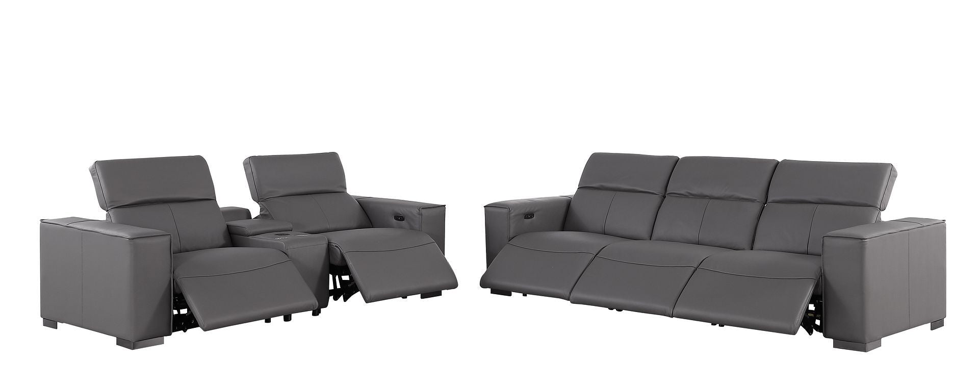 1208 - Leather Reclining Set (Sofa & Loveseat With 5 Power Recliners)