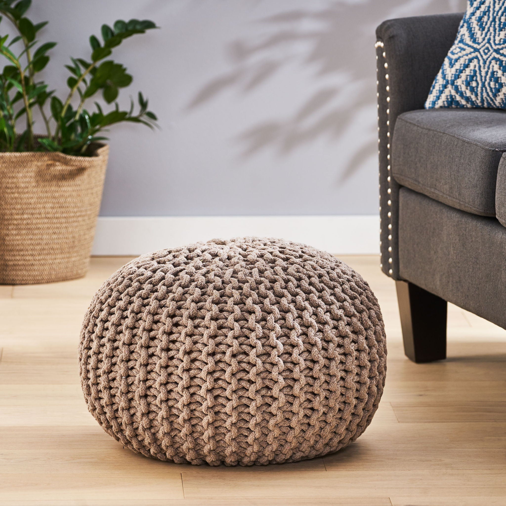 Moro - Knitted Round Pouf With Pumpkin Shape