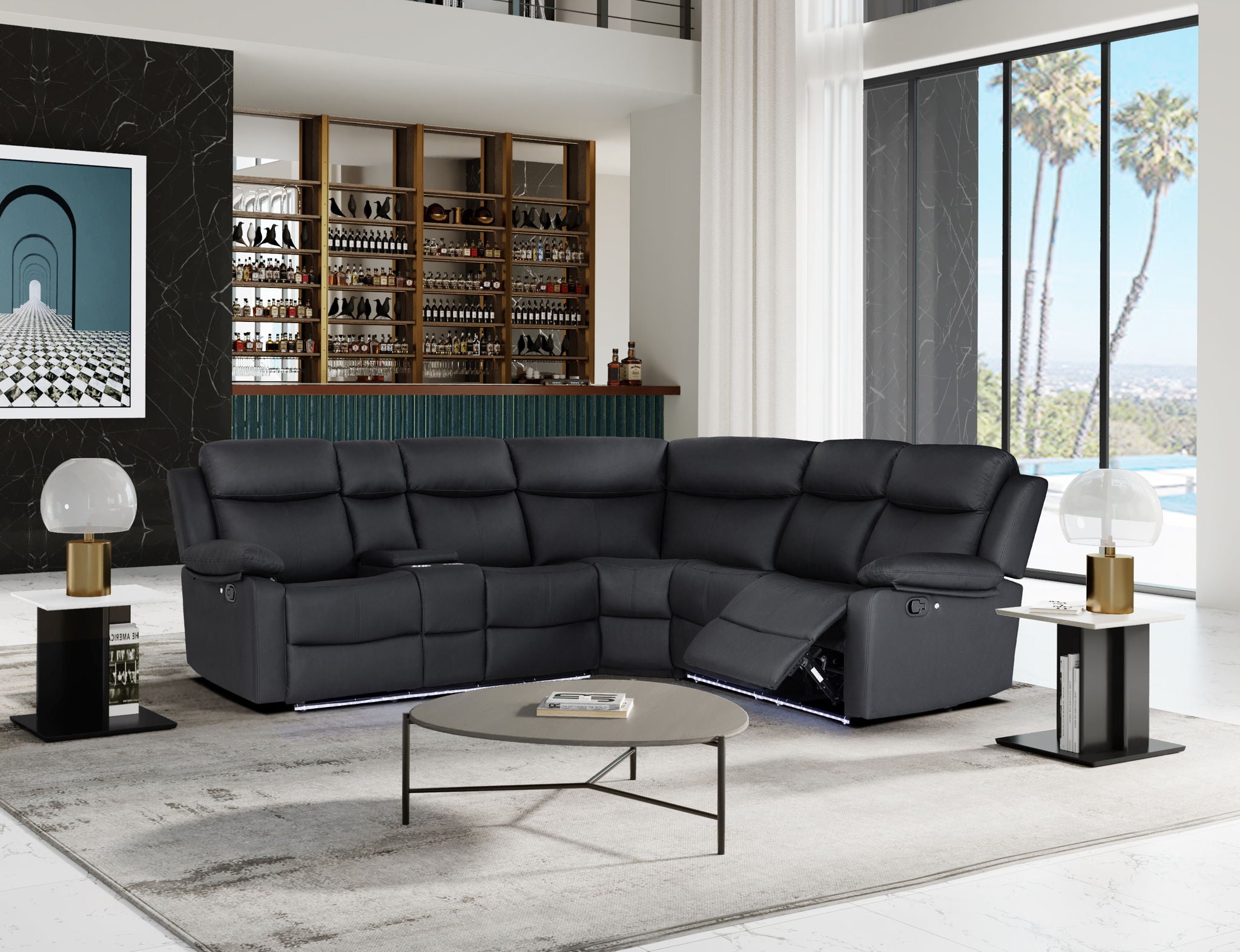 U6026 - 72A Right Arm Facing Sectional With LED And Speaker - Black