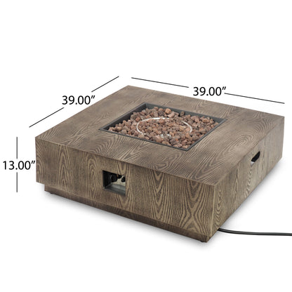 Wellington Square Iron Fire Pit With Wood Pattern Design And 50, 000 Btu Output
