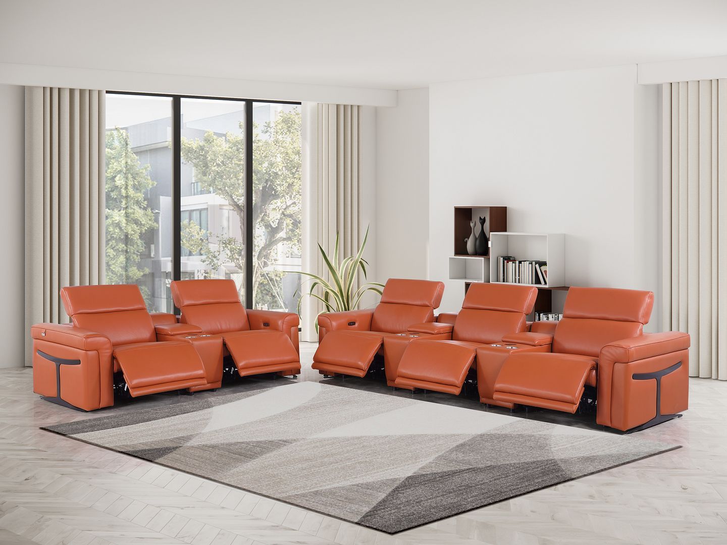 1126 - 8-Piece Modular Power Reclining Sofa & Loveseat Set In With 5 Power Recliners & Power Headrests