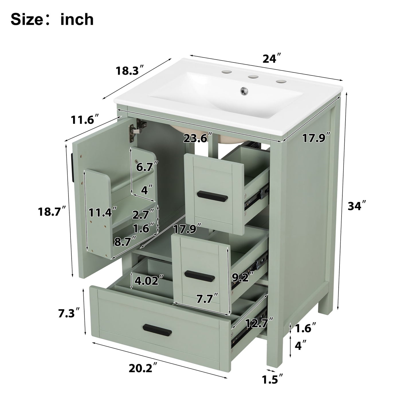 Bathroom Vanity With Sink, Soft-Close Doors, Double-Layer Shelf And 3 Drawers