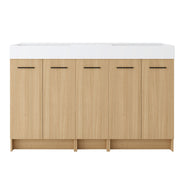 Double Sink Bathroom Vanity With Extra Large Storage, Integrated Sink, Freestanding Cabinet, Soft Close Doors - Glossy White / Light Oak