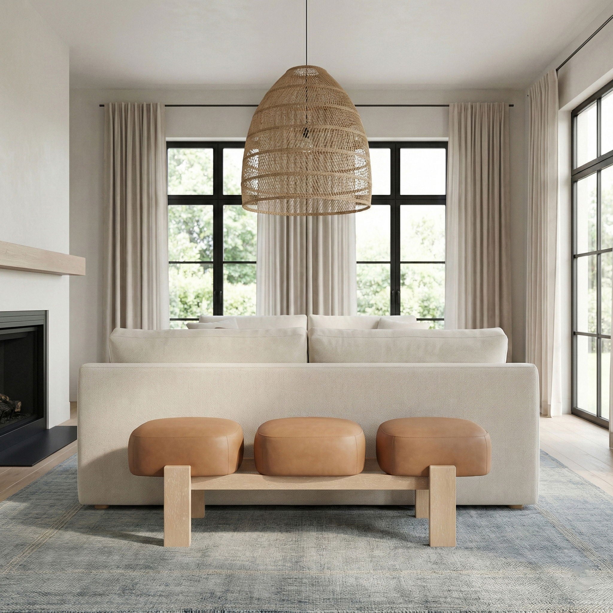 Woodcrest - Vegan Leather Upholstered Bench - Painted Natural Base