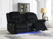 U161 - Corduroy Power LED Reclining Loveseat With Bluetooth Speaker - Black