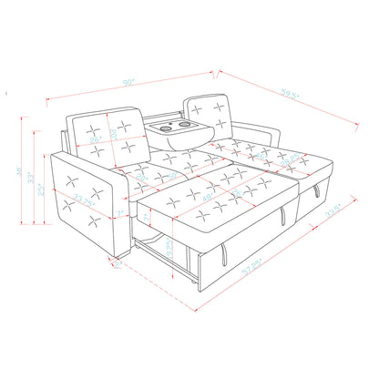 Gustavo - Sofa, Pull Out Bed, Storage Chaise, USB And Cup Holders - Beige