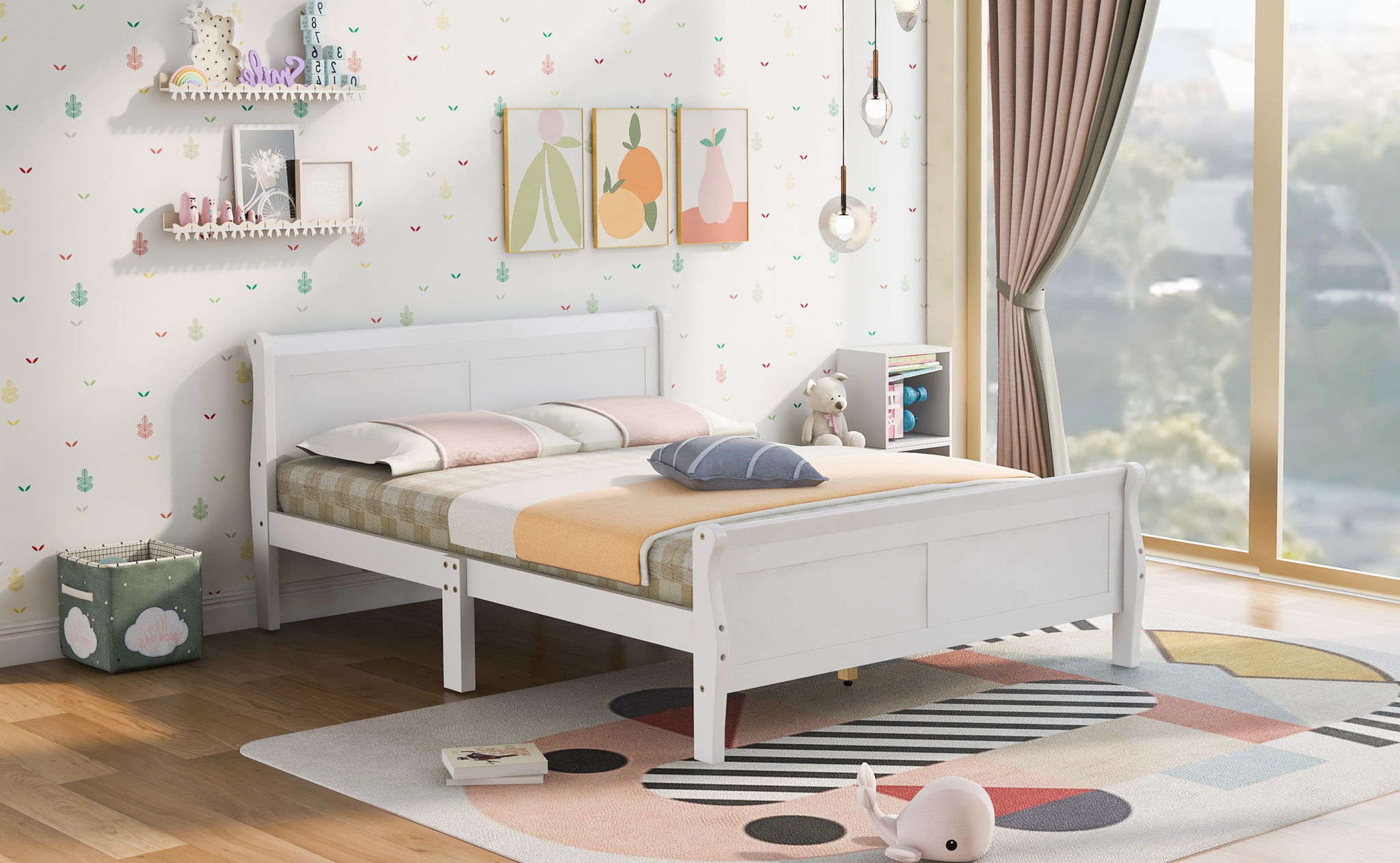Platform Bed Frame Mattress Foundation Sleigh Bed With Headboard / Footboard / Wood Slat Suppor
