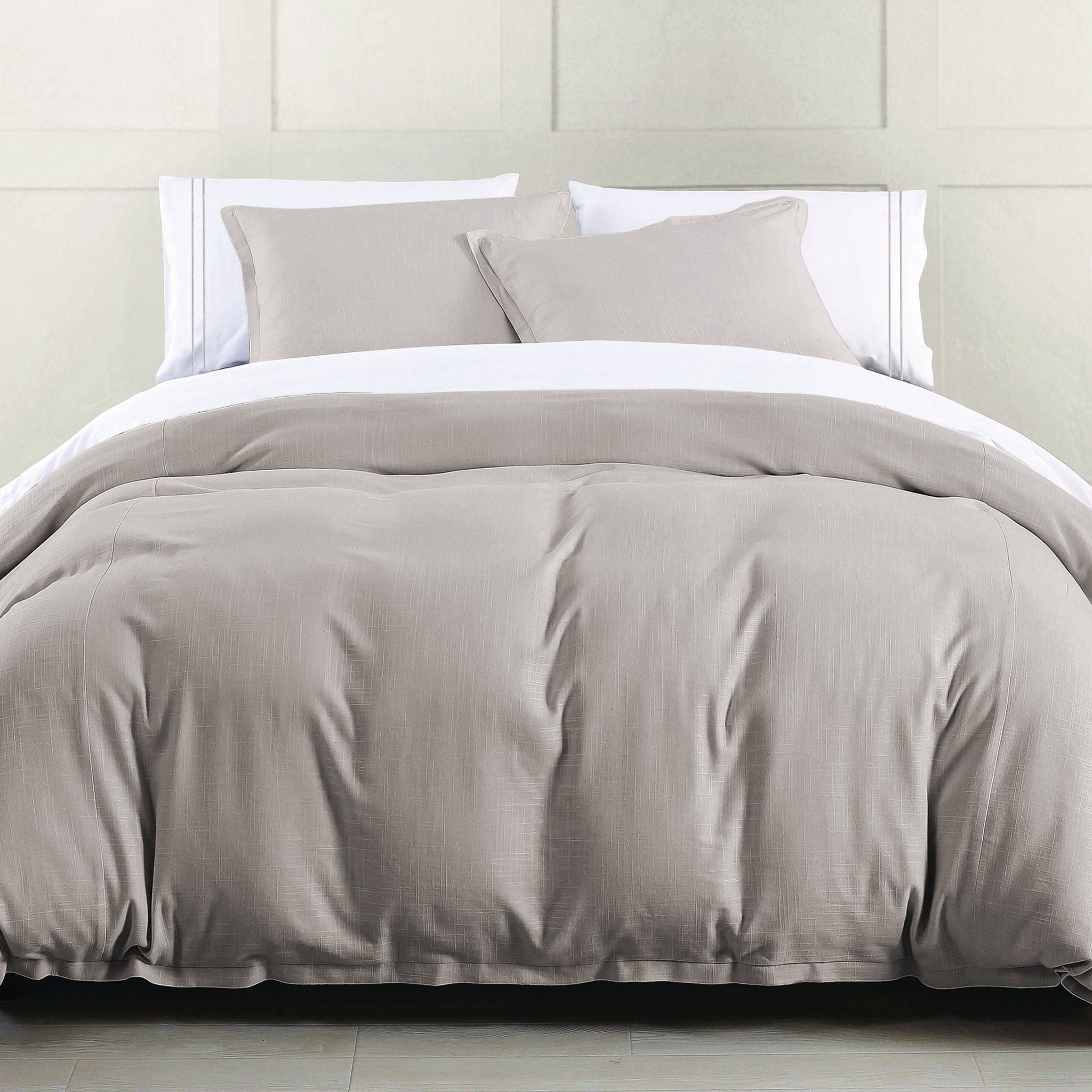Hera - Queen Washed Linen Flange Duvet Cover - Taupe