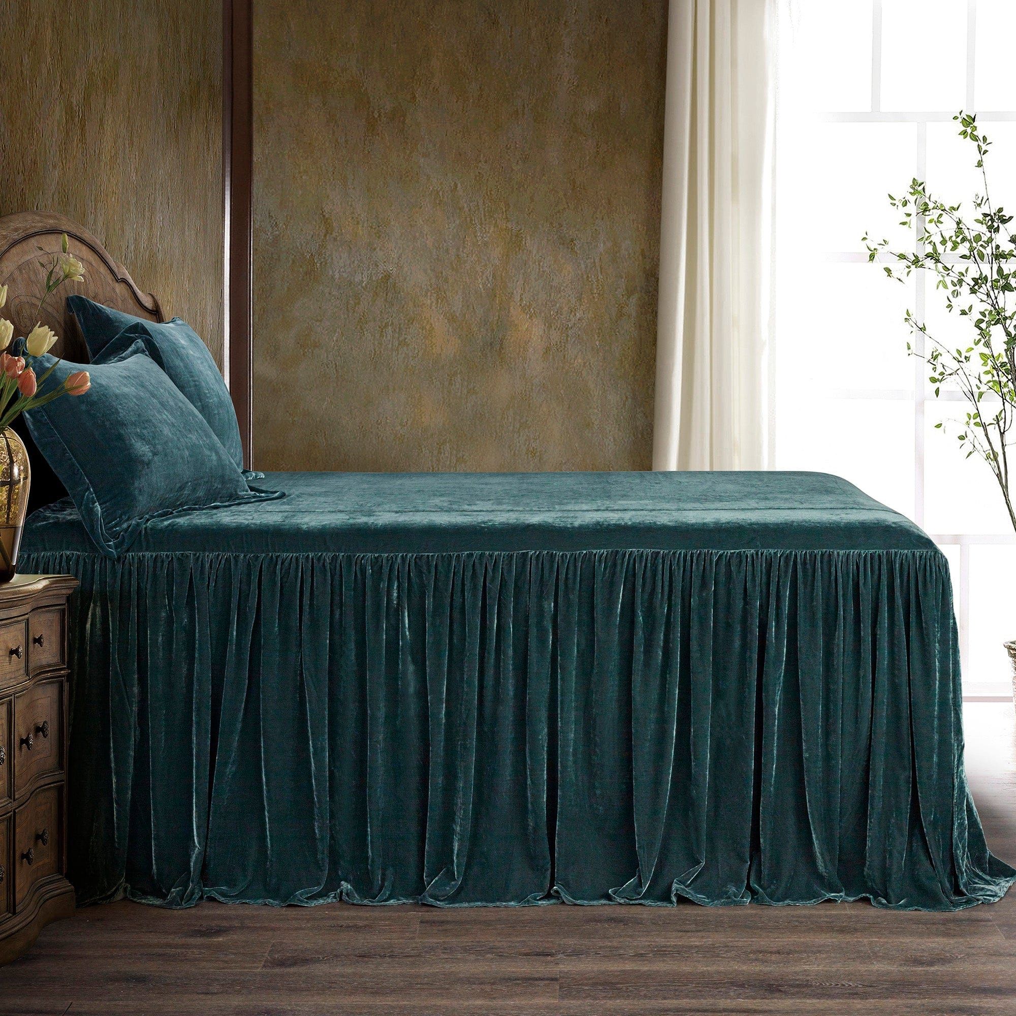 Stella - King Faux Silk Velvet Bedspread Set (Set of 3) - Storm Blue