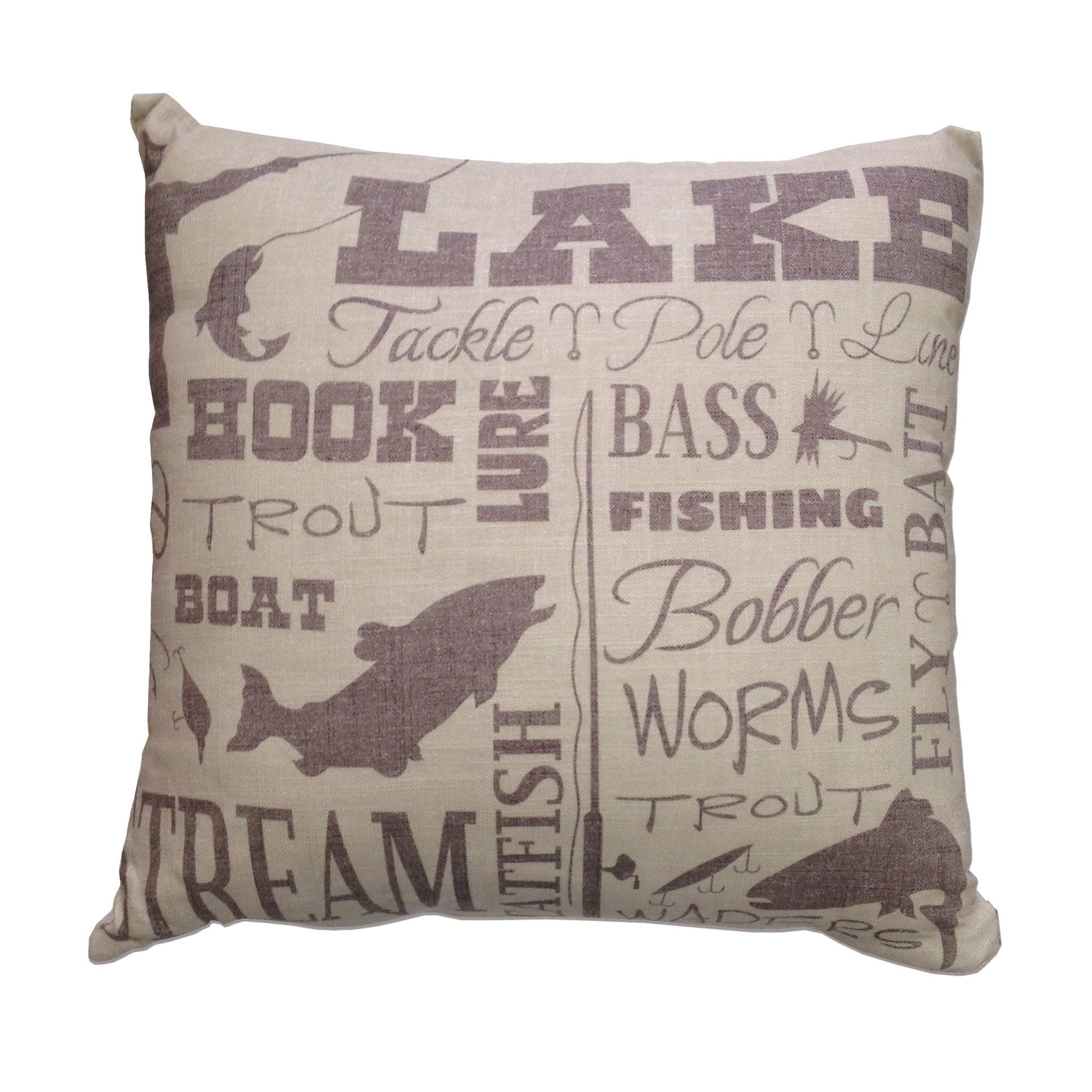 Lodge - Lake Text Collage Throw Pillow - Multi Color