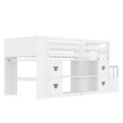 Loft Bed With Storage Cabinets, Staircase Drawers & LED Lights