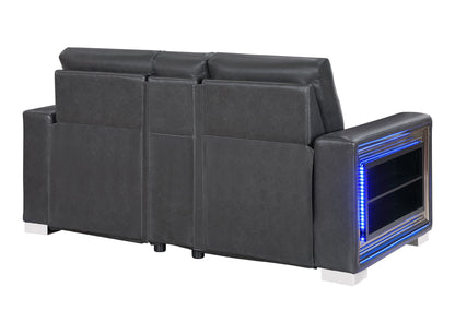 Ylime - Power Console Reclining Loveseat With Bookcase LED - Charcoal