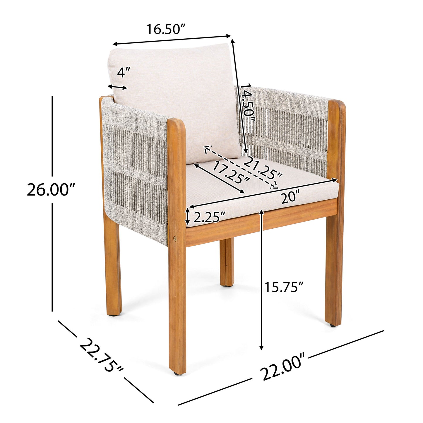 Outdoor Dining Chairs & Rope Handles (Set of 2) - Beige / Teak