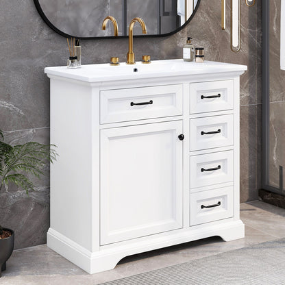 36" Bathroom Vanity With Sink, 2 Tip Out Drawers, Soft Close Hinges