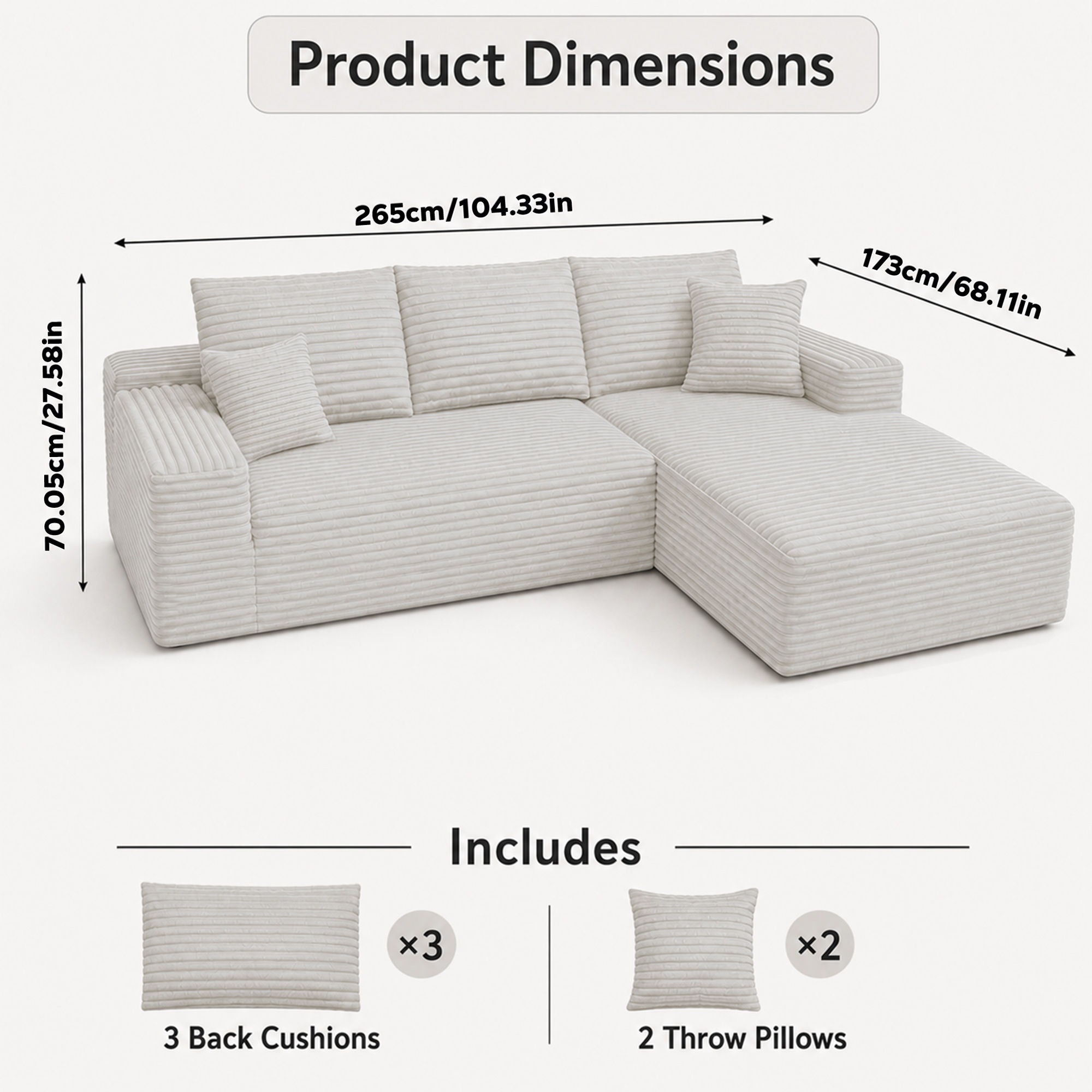 Modern L-Shaped Sectional Sofa With Left Facing Chaise