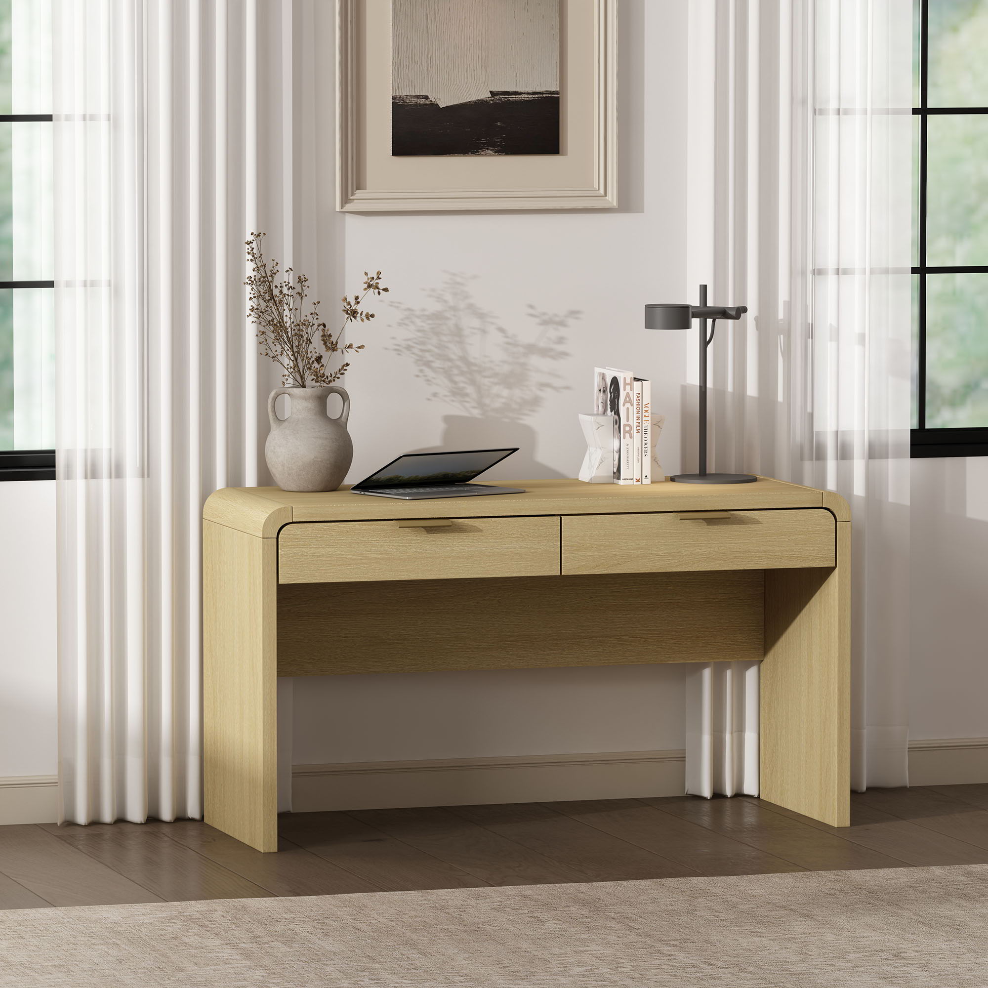 Grace - Office Desk With 2 Drawers - Oak