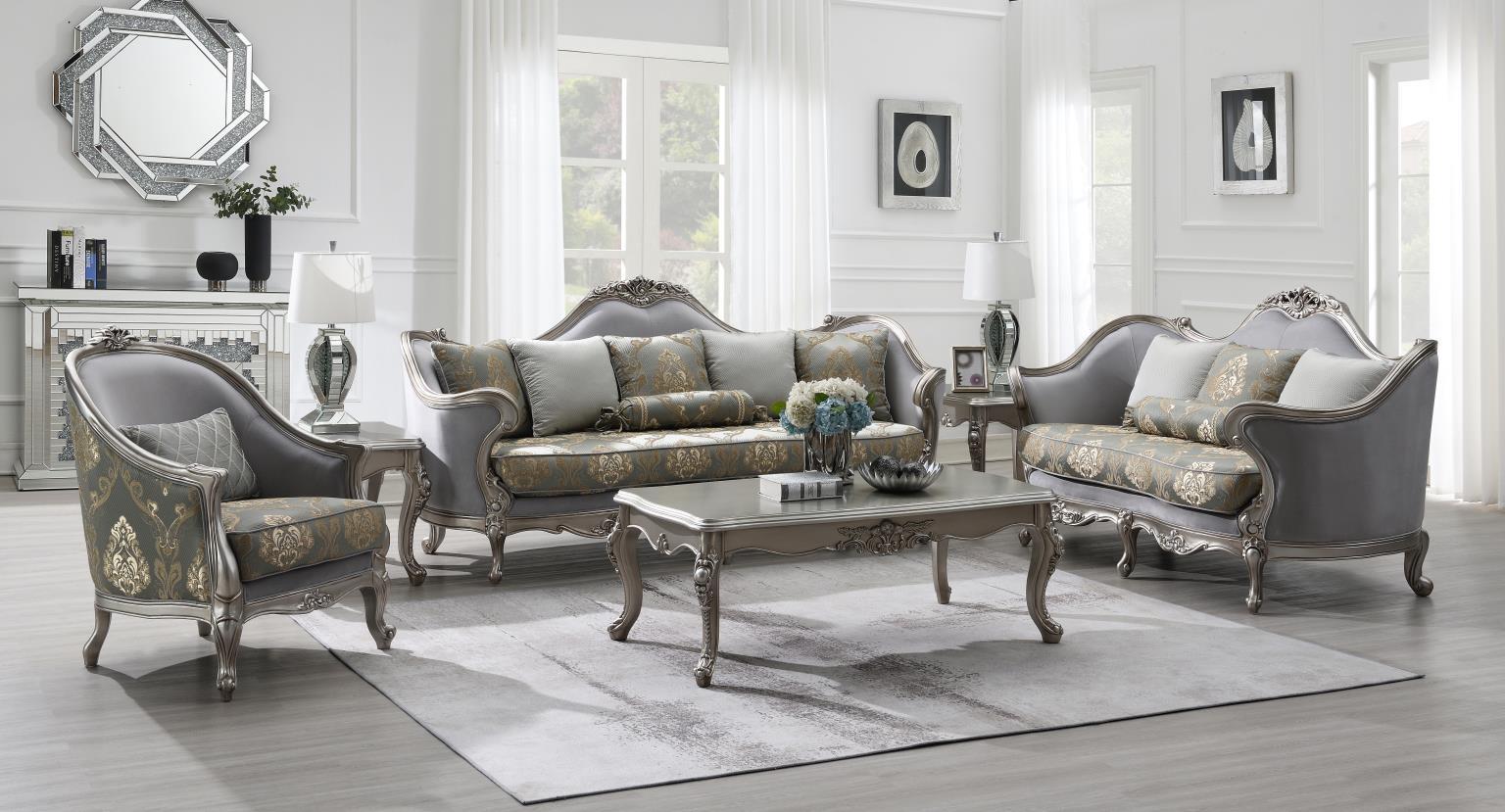 T198 - Coffee Table & 2 End Tables - Pearl Silver