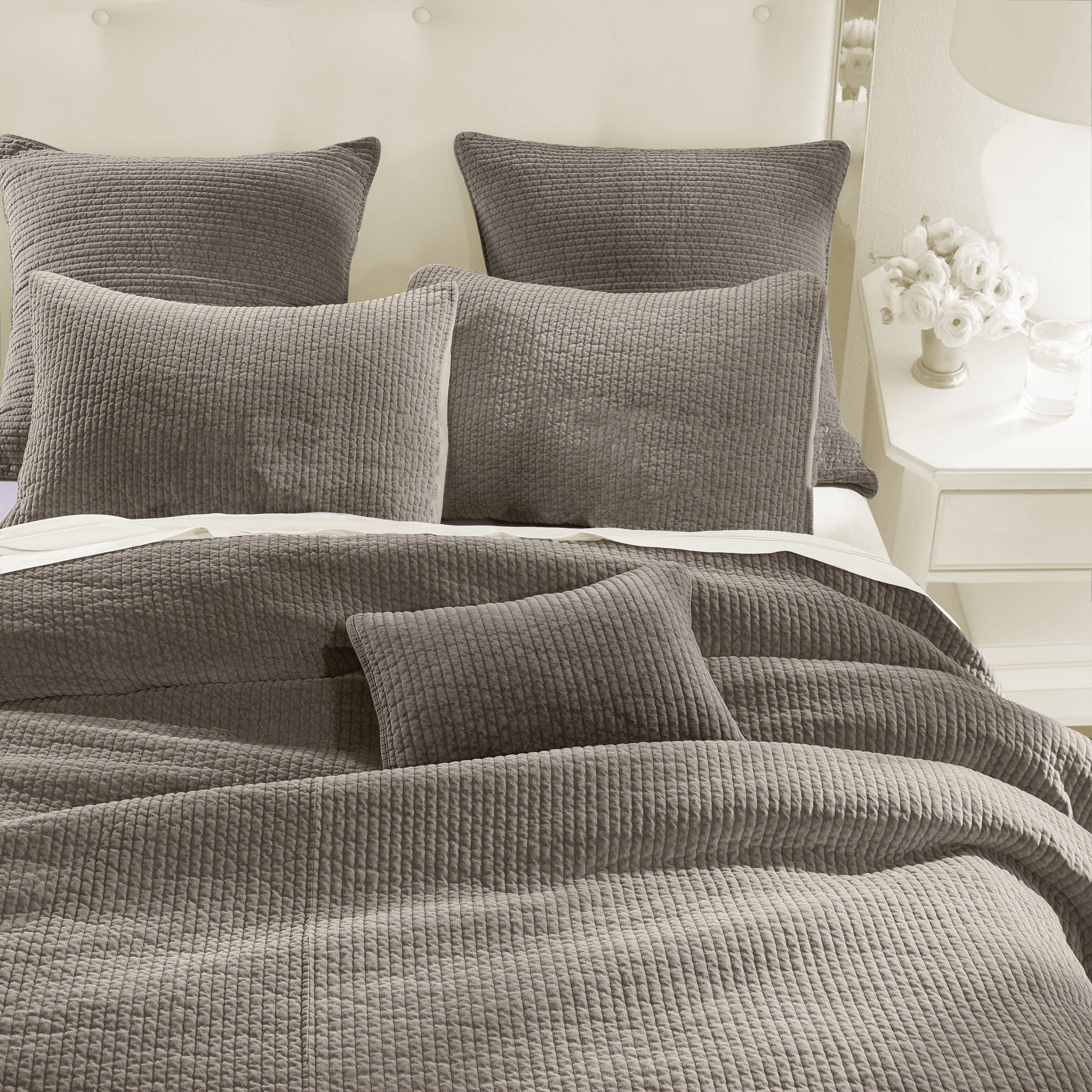 Stonewashed Cotton Velvet - King Quilt Set (Set of 3) - Taupe