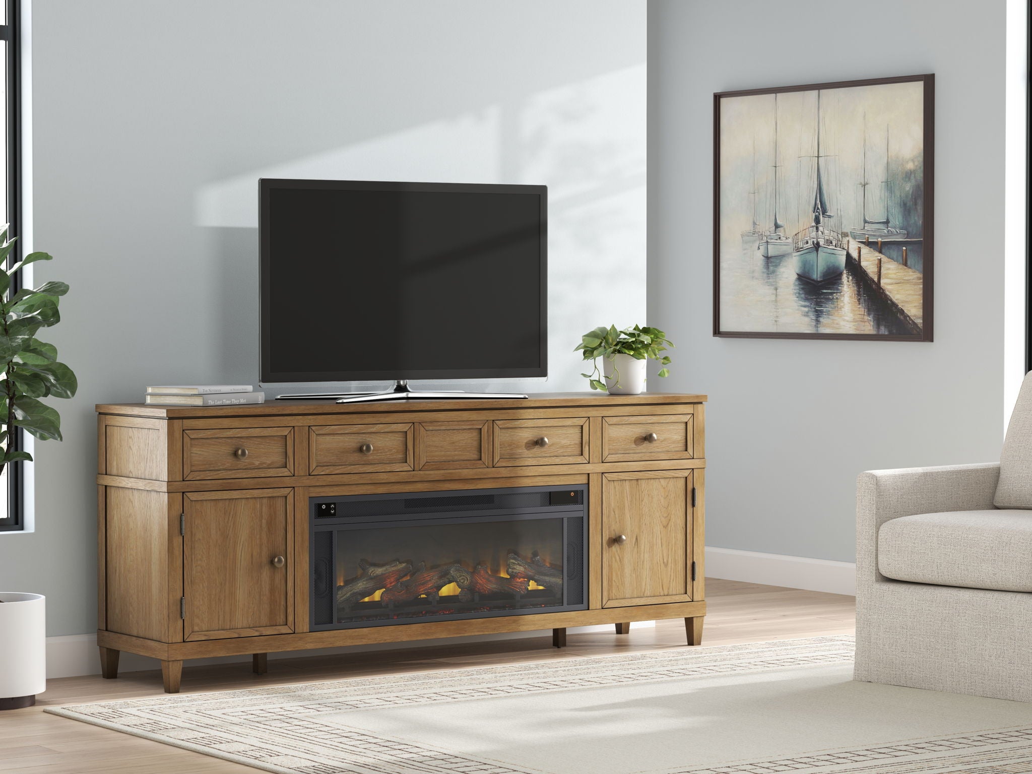 Sharlance 81" TV Stand With Electric Fireplace - Thumbnail 3