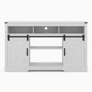 Farmhouse TV Stand With Sliding Barn Doors & Adjustable Storage
