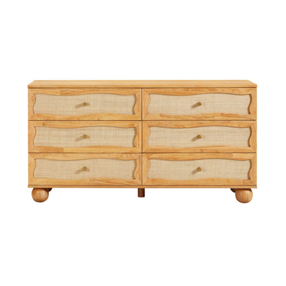 Grappa - Wood & Rattan Wavy Dresser - Natural