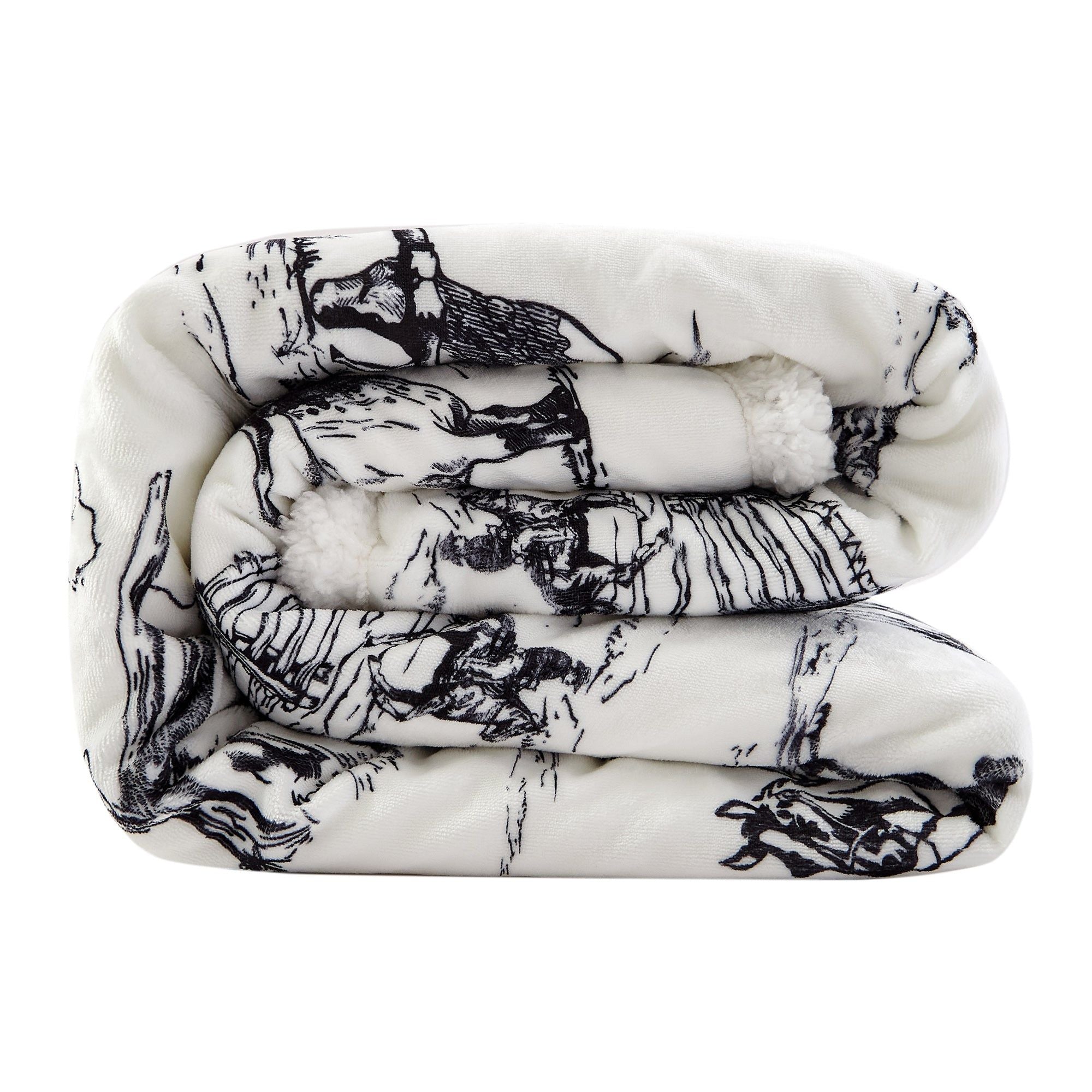 Campfire - Ranch Life Western Toile Campfire Sherpa Throw 6 Per Carton - Black / White