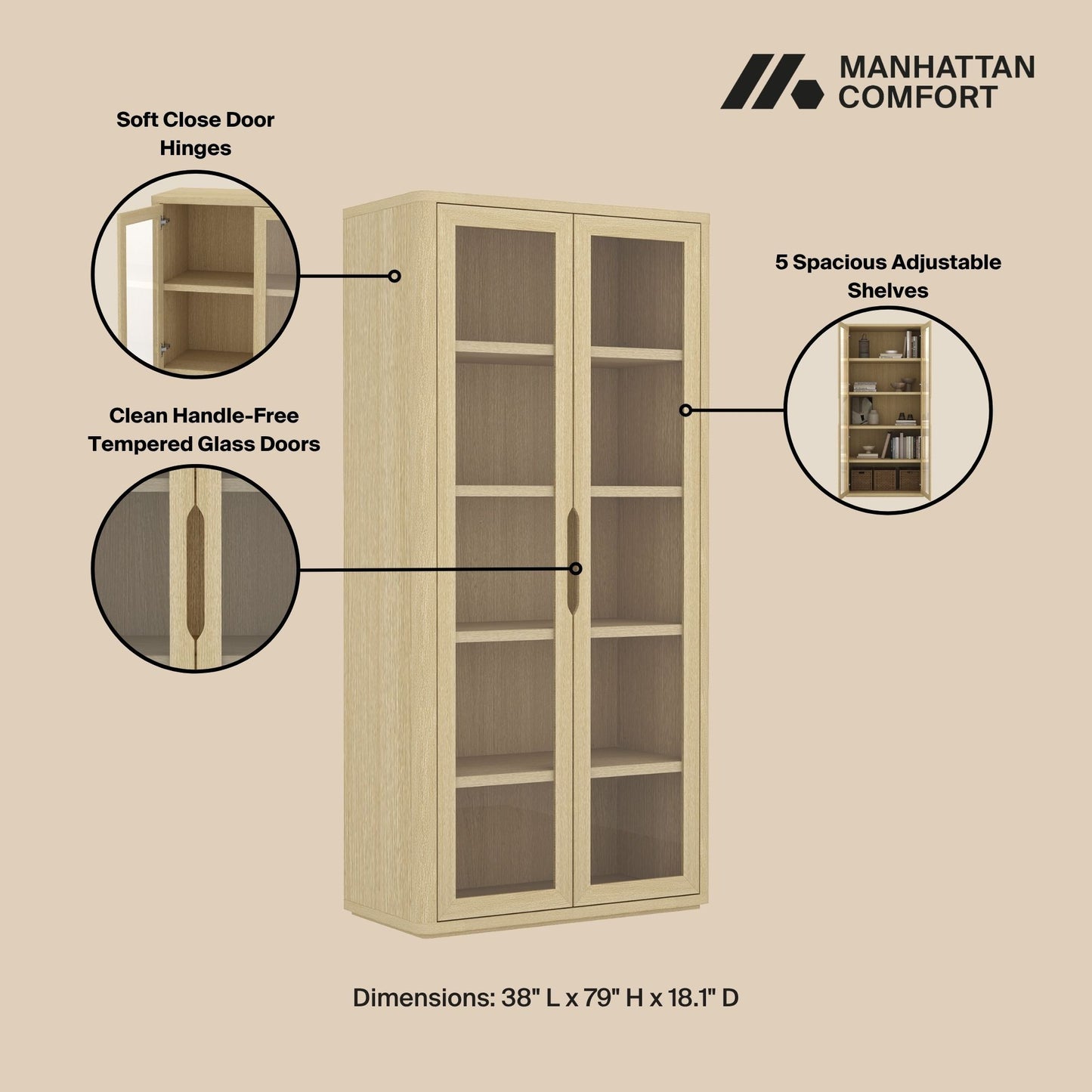 Rivington - Bookcase Cabinet With Glass Doors