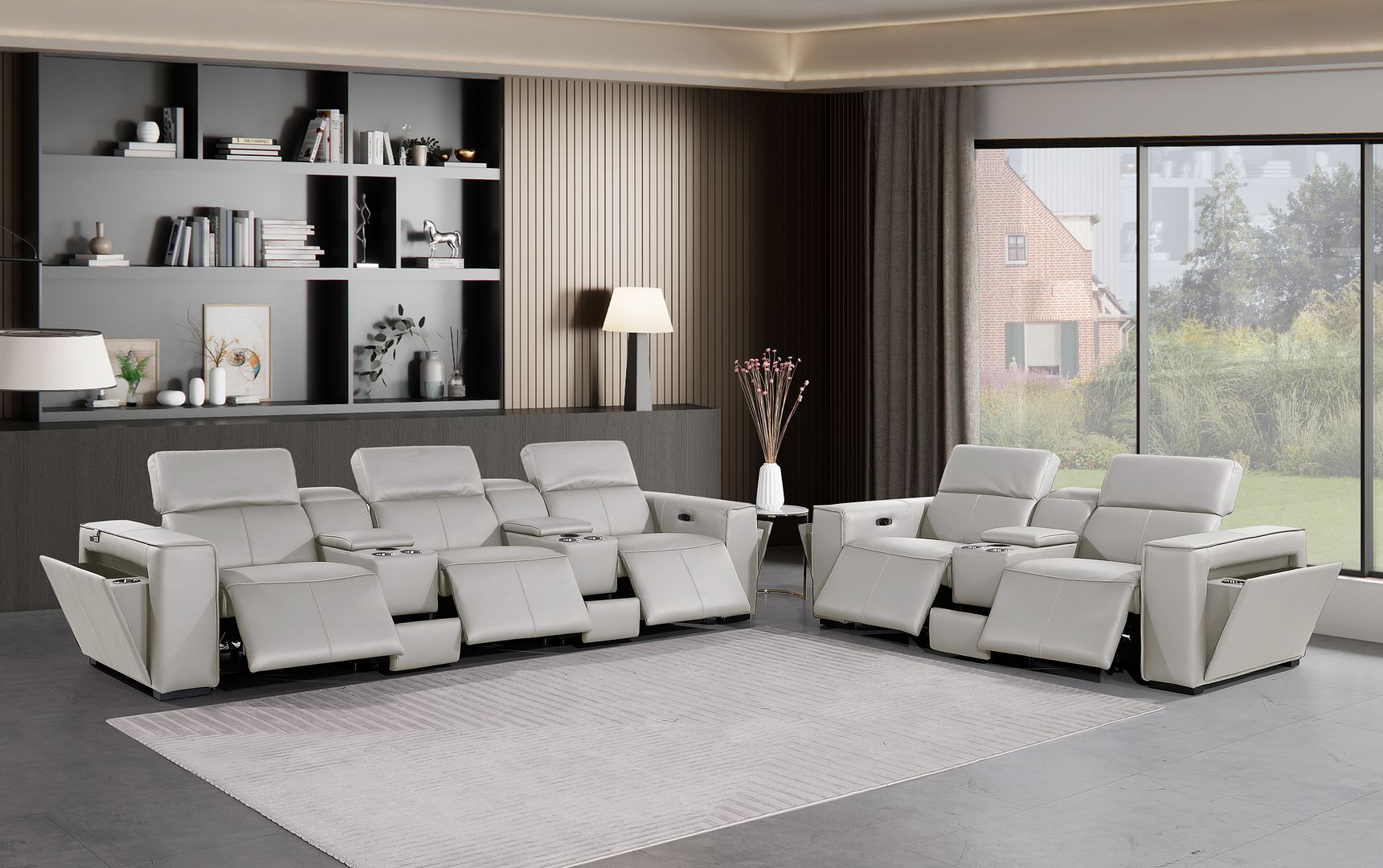 1224 - 8-Piece Modular Power Reclining Sofa & Loveseat Set In With 5 Power Recliners & Power Headrests