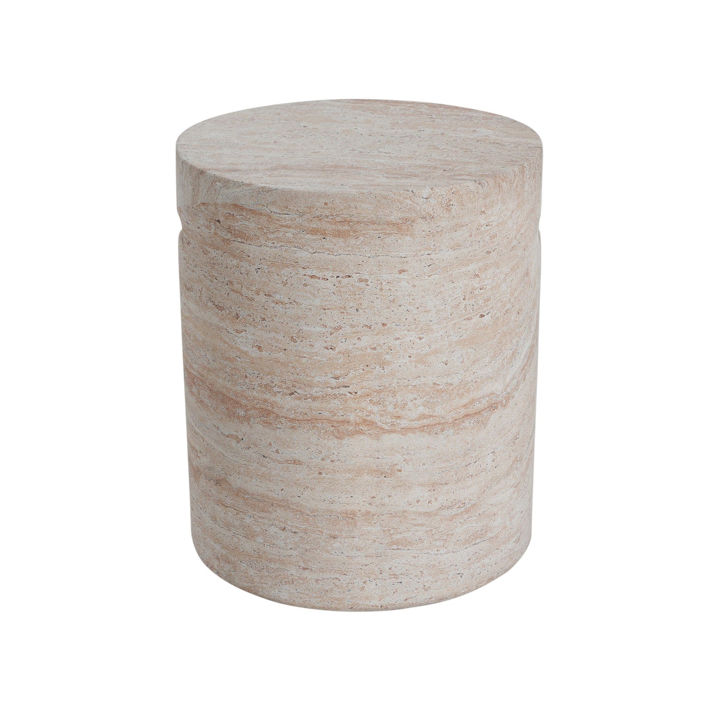 Modern Concrete Side Table With Travertine , Indoor / Outdoor Use - Beige