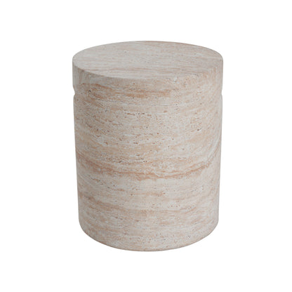 Modern Concrete Side Table With Travertine , Indoor / Outdoor Use - Beige