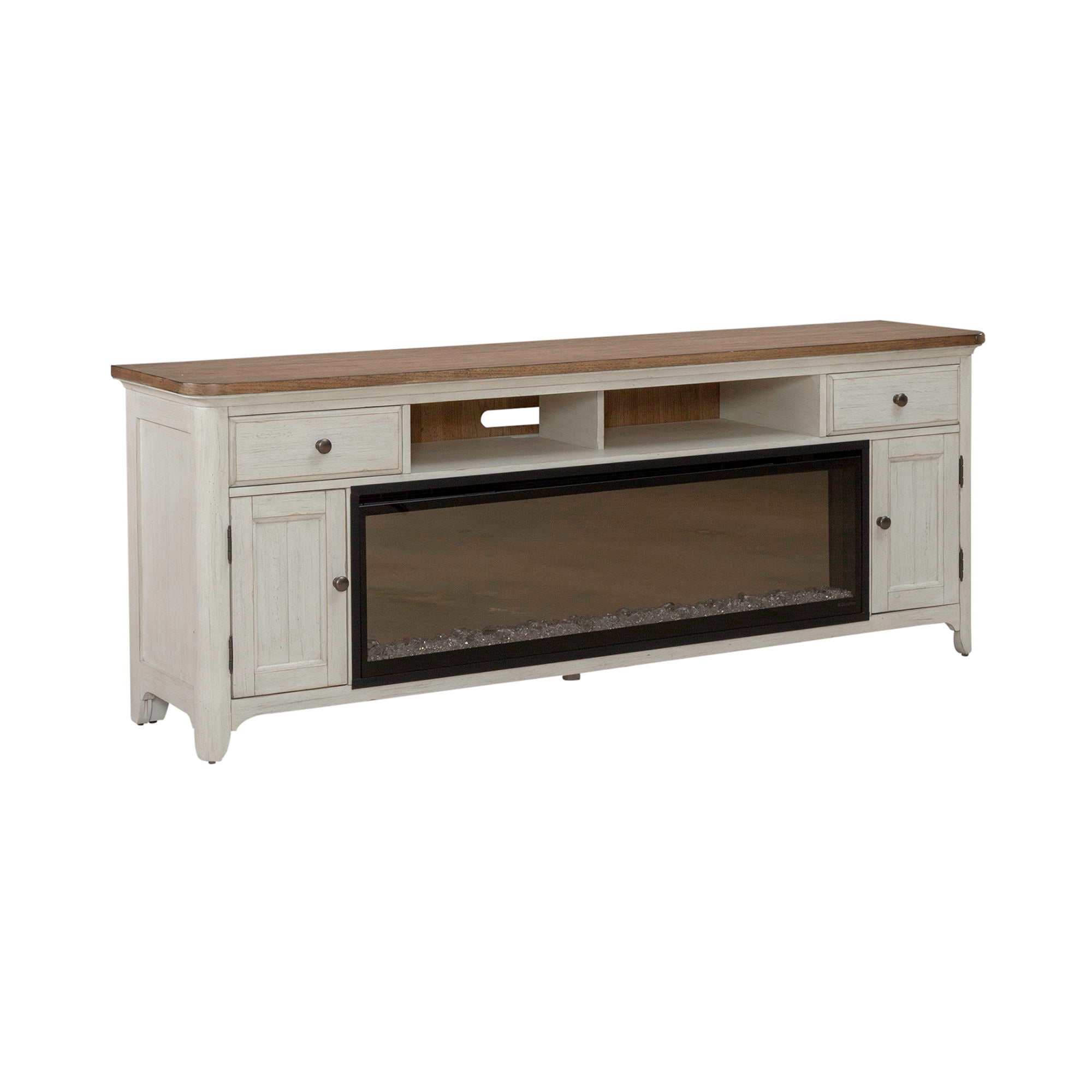 Fireplace TV Consoles - 79" Console With Fire - Medium Brown