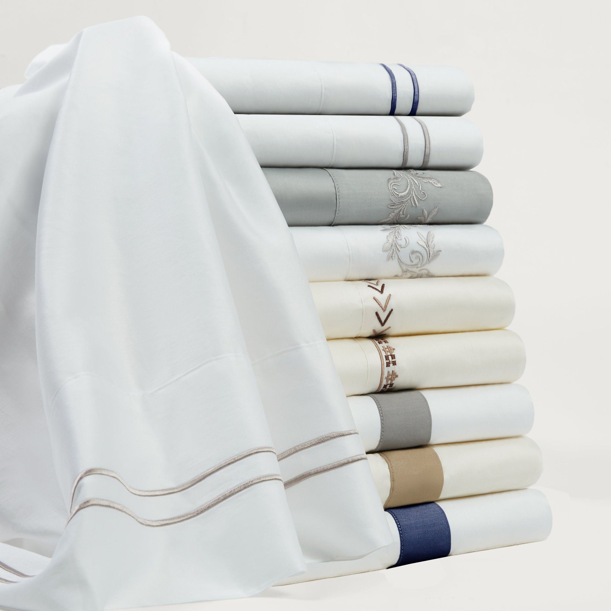 Stripe Sheet - King 350TC Embroidered Stripe Sheet Set (Set of 4) - White / Gray