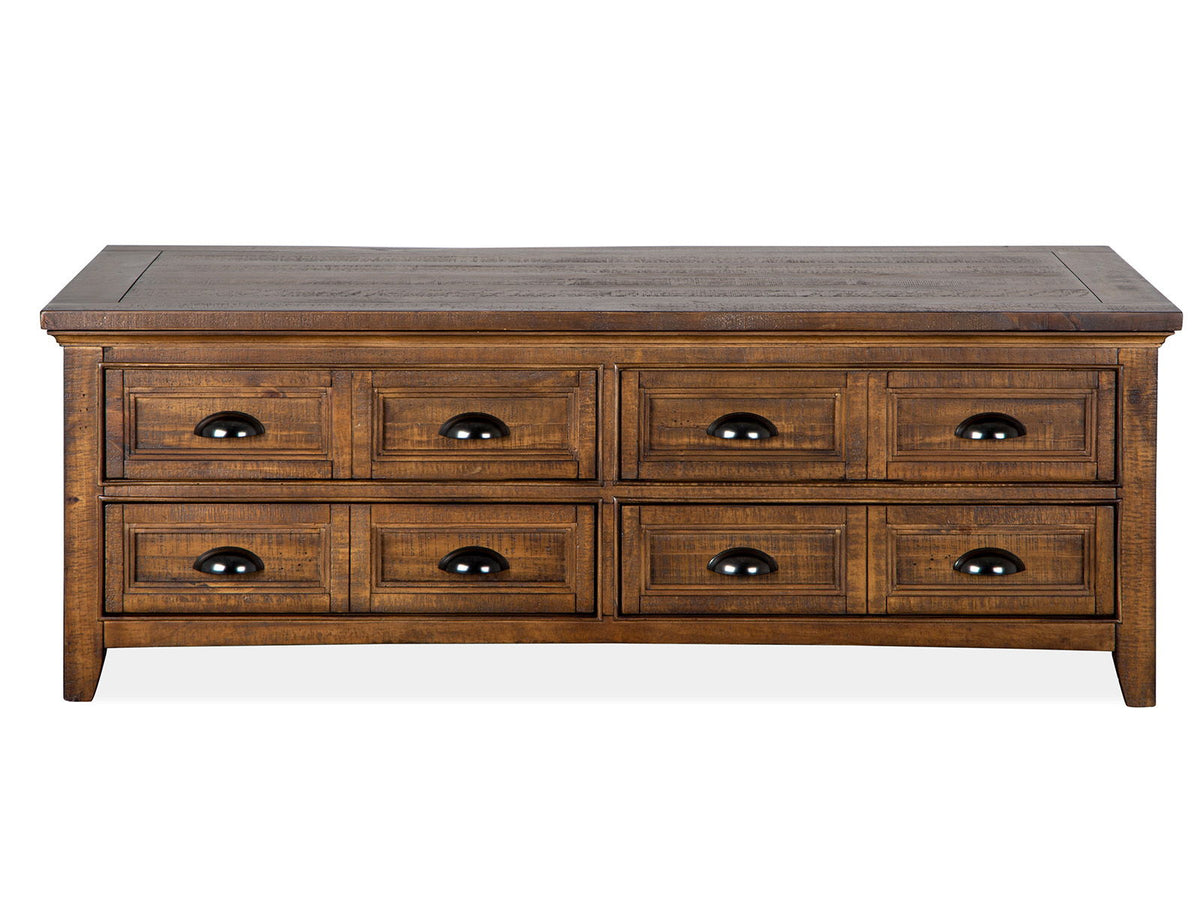 Bay Creek - Lift Top Storage Cocktail Table With Casters - Toasted Nutmeg