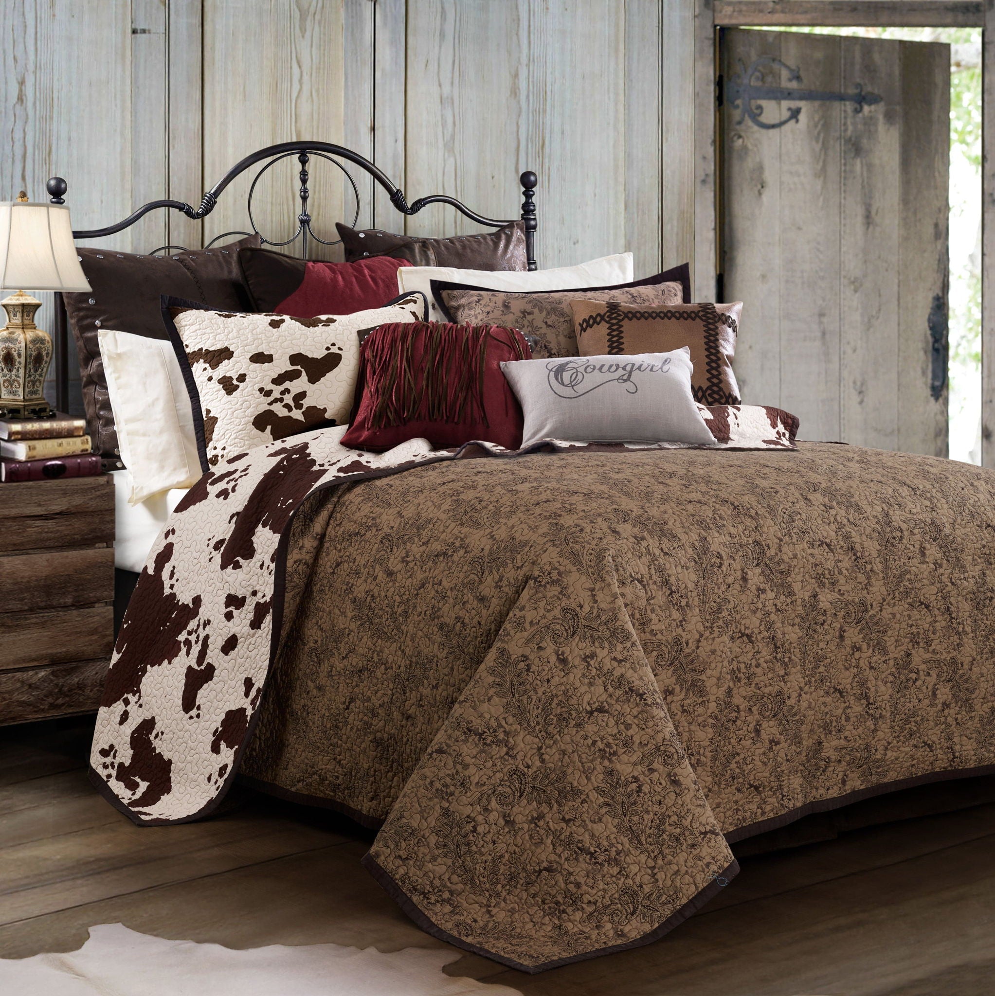 Elsa Cowhide - Full/Queen Reversible Quilt Set (Set of 3) - Chocolate
