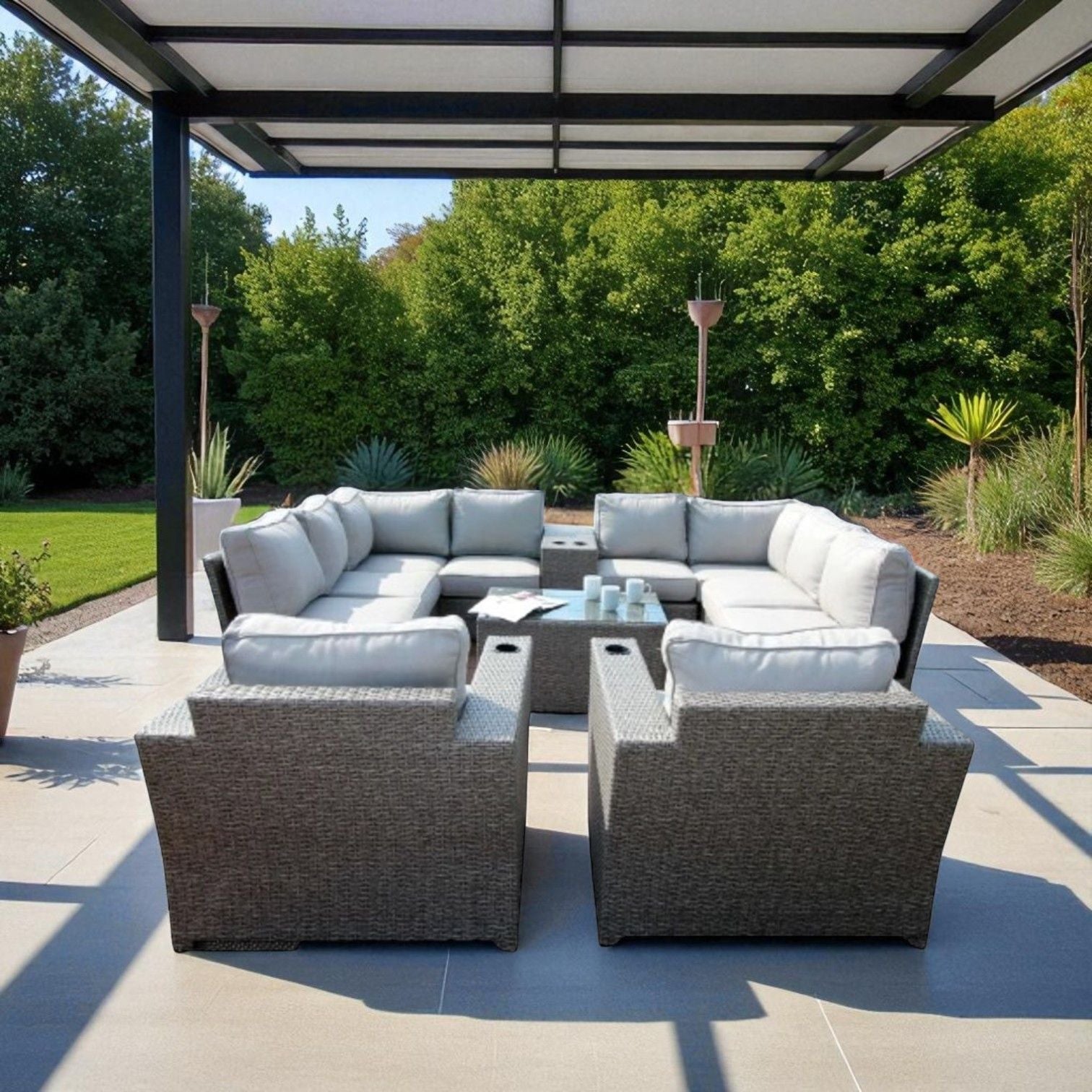 Outdoor Wicker Sectional With Weather Resistant Cushions And Table