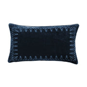 Stella - Faux Silk Velvet Embroidered Lumbar Pillow - Midnight Blue