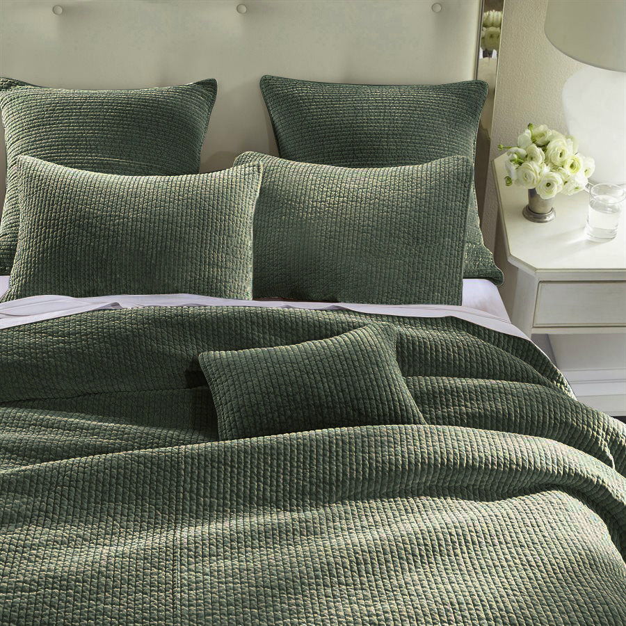 Stonewashed Cotton Velvet - Full/Queen Quilt Set (Set of 3) - Fern Green