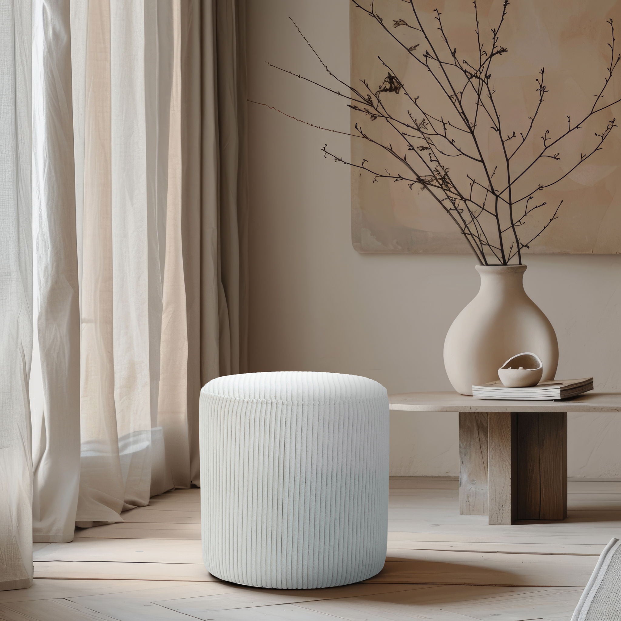 Roy - Round Microsuede Ottoman / Stool