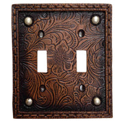 Tooled Resin Switch Plate - 5" x 5" Tooled Resin Studded Double Wall Switch Plate 4 Per Carton - Brown