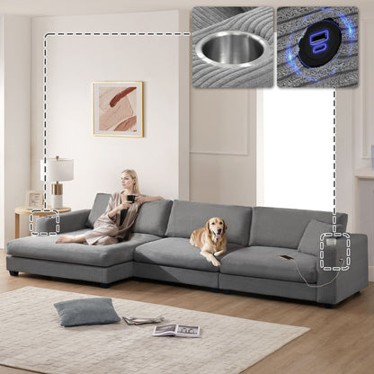 Oversized Sectional L Shaped Cloud Couch With USB Charging Port Cup Holder Deep And Wide Seat Sofa With Chaise Comfy